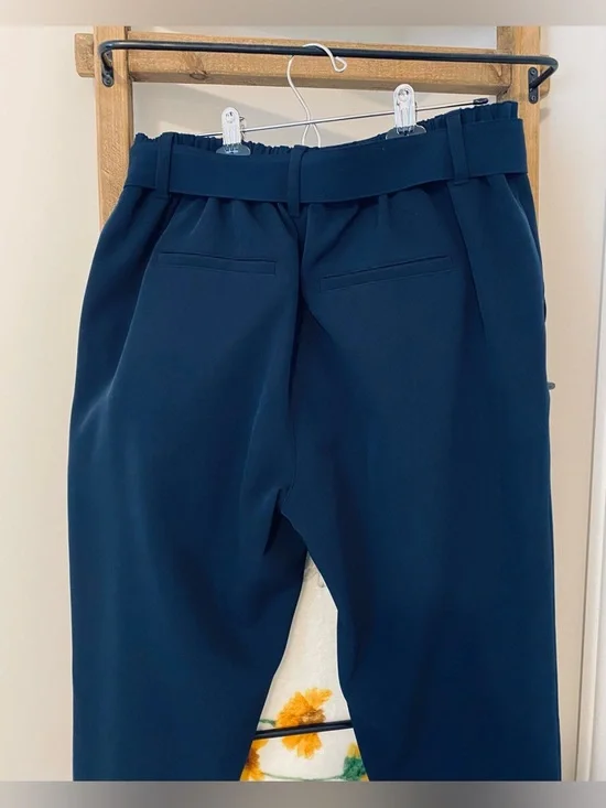 LOFT Navy Tie-Belt High-Rise Tapered Leg Trousers - Picture 5 of 10